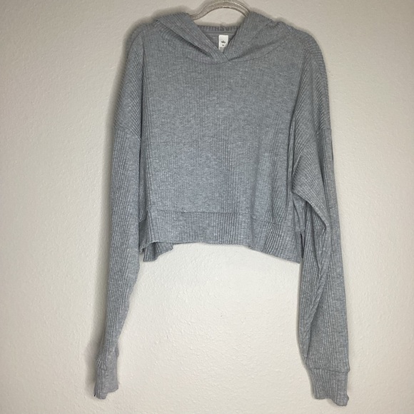 ALO Muse Hoodie Ribbed Grey Med - Picture 2 of 7